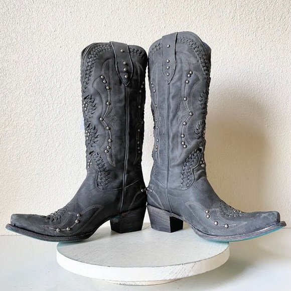 Lane Cossette Embellished dark Gray Heeled Boots - Picture 7 of 9